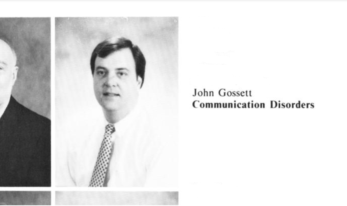 Dr. John Gossett pictured in the UNT yearbook