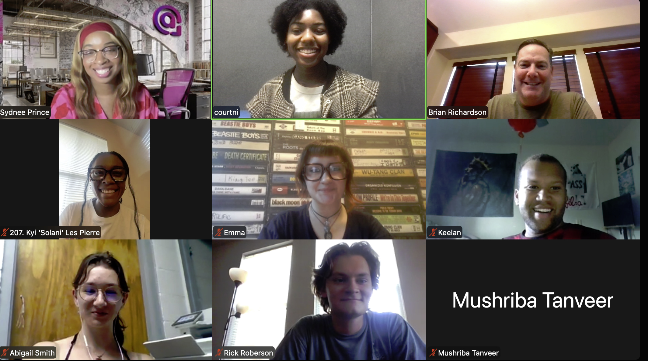 Screenshot of COMM Future Pros Zoom meeting with guest Sydnee Prince and students participating