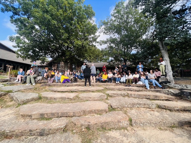 Petit Jean participants in front of cabin