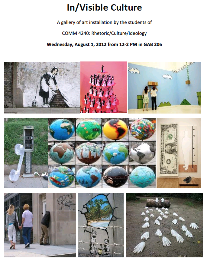 Poster for In/Visible Culture with a collage of artistic photographs