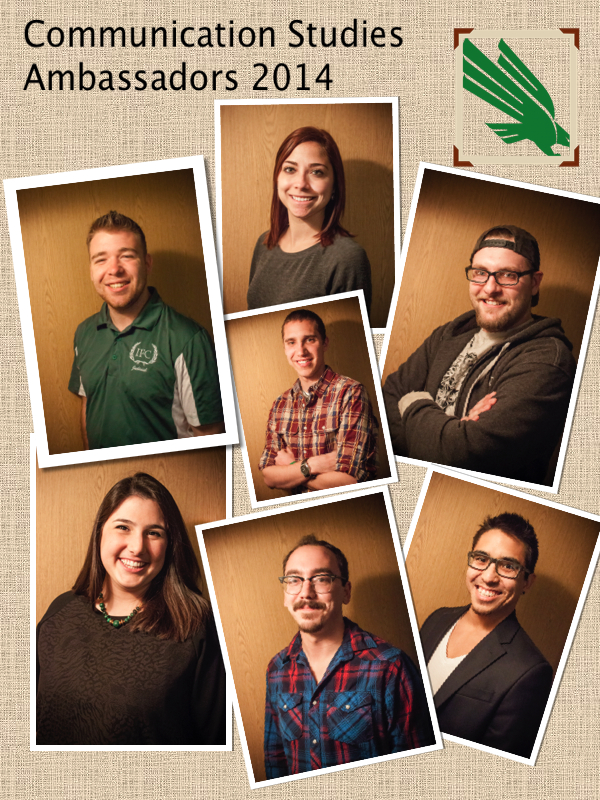 Poster with title "Communication Studies Ambassadors 2014", the UNT Eagle logo, and 7 headshots of Communication Studies ambassadors