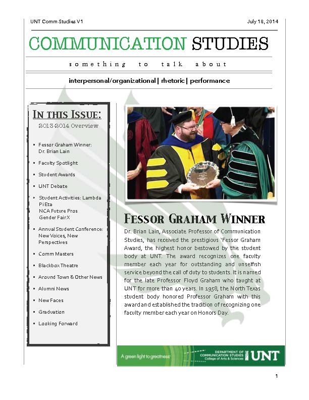Front page of July 2014 Communication Studies newsletter