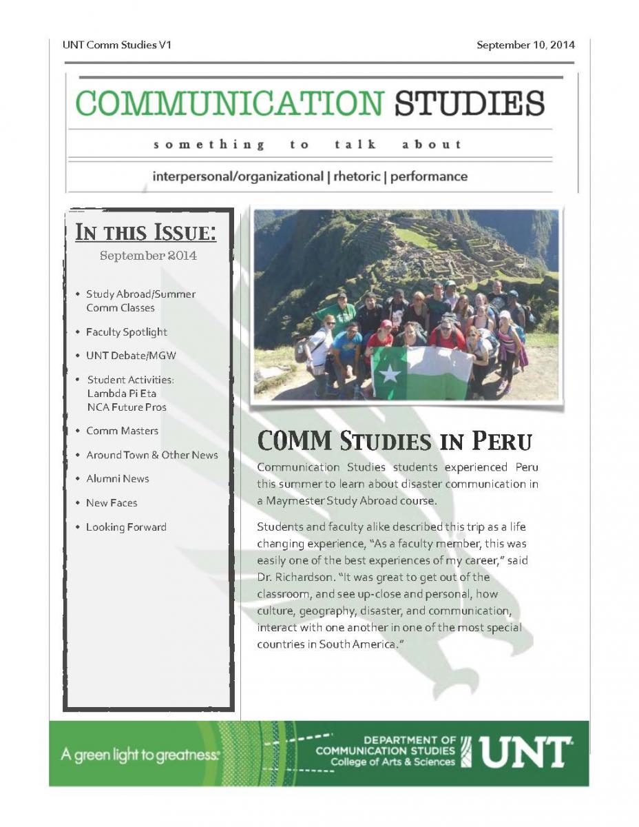 September 2014 newsletter front page