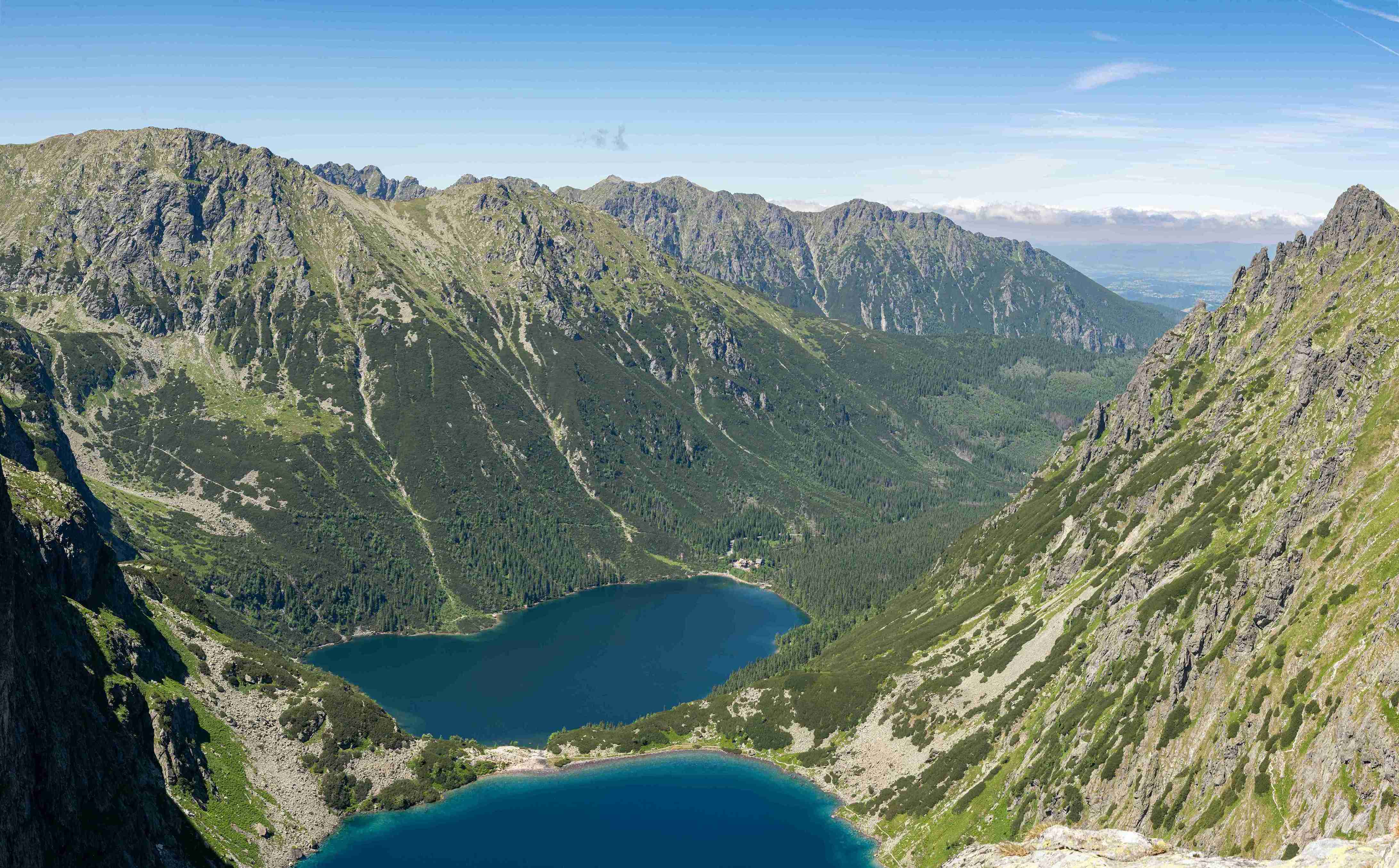 Mountain valley with twin blue lakes
