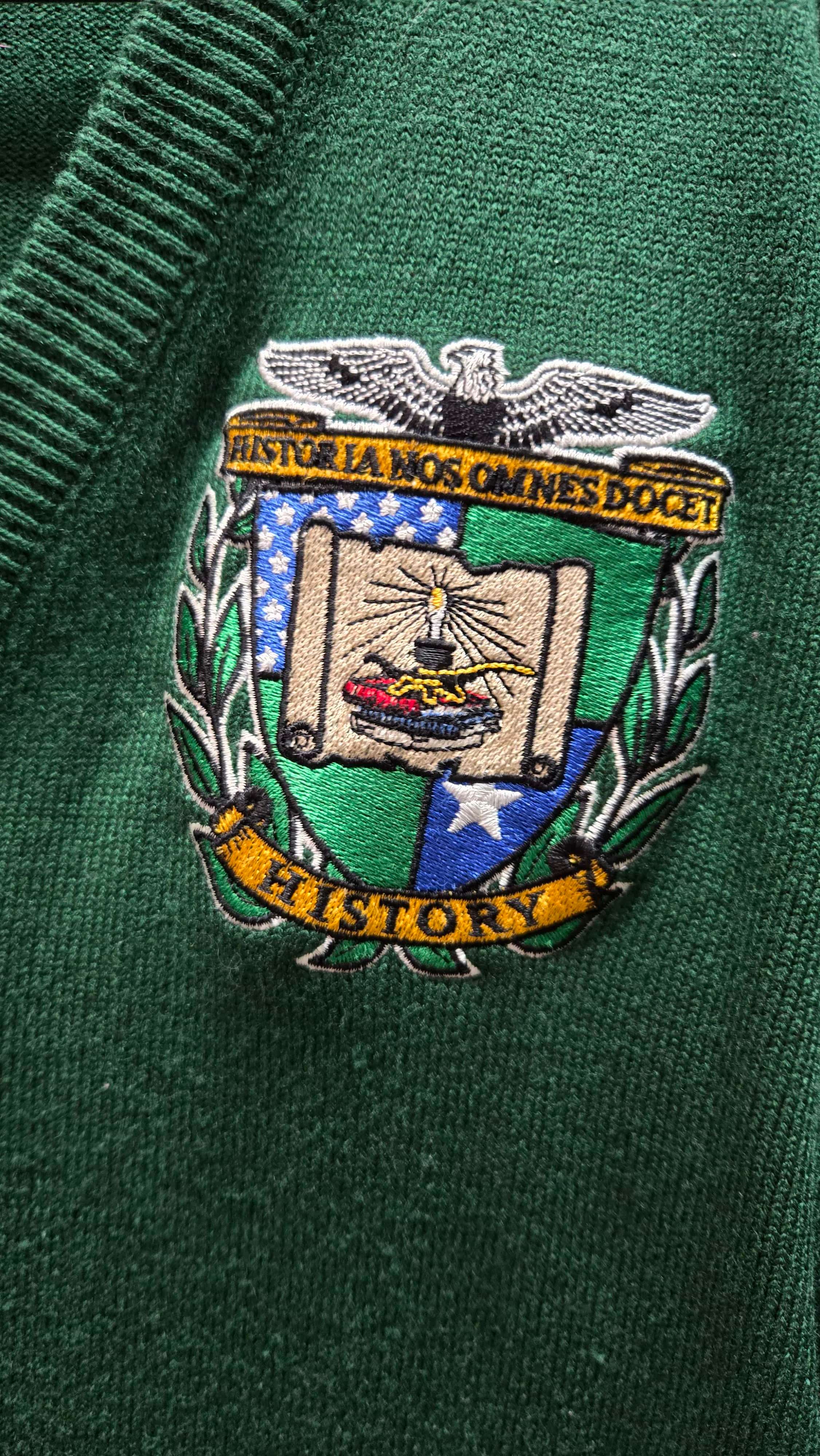 Department Creast on Green Fabric Sweater