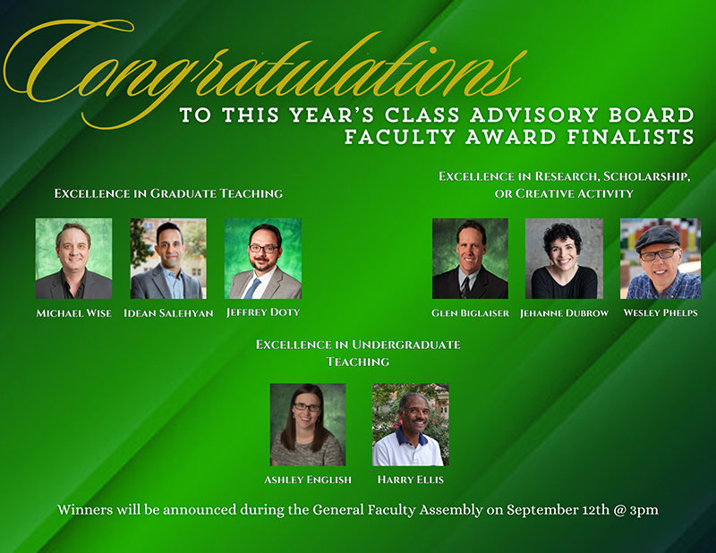 Card with headshots of the 2024 CLASS advisory board faculty award finalists.