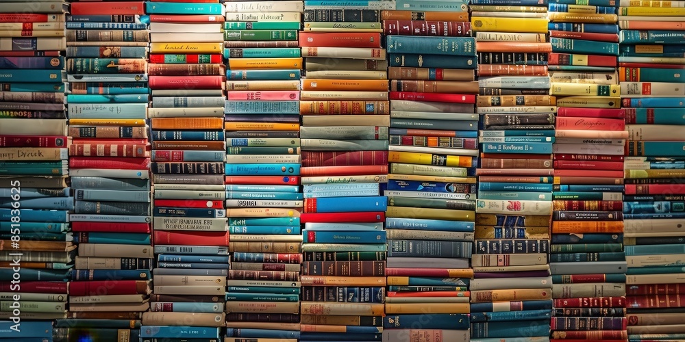image of multiple stacked books of many colors