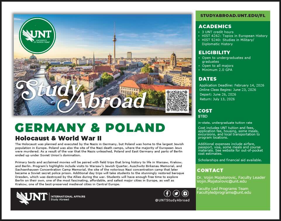 study abroad flyer for interntional affairs to germany and poland. 