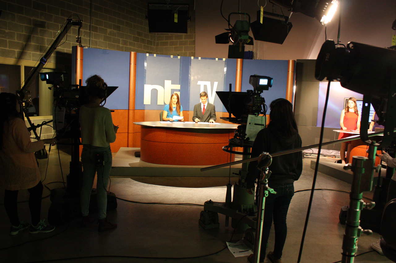 The news desk from behind the cameras at ntTV. 